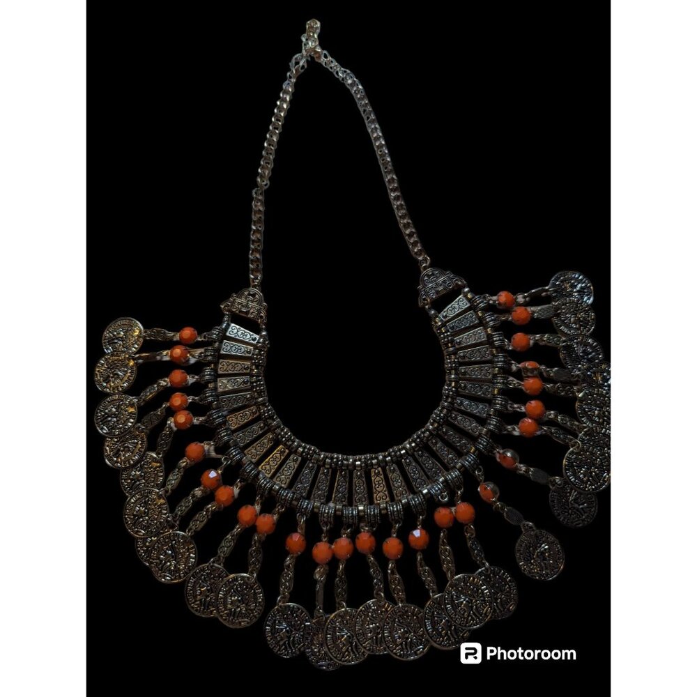 Statement piece Cleopatra style coin necklace Republic of france burnished gold - Picture 2 of 11